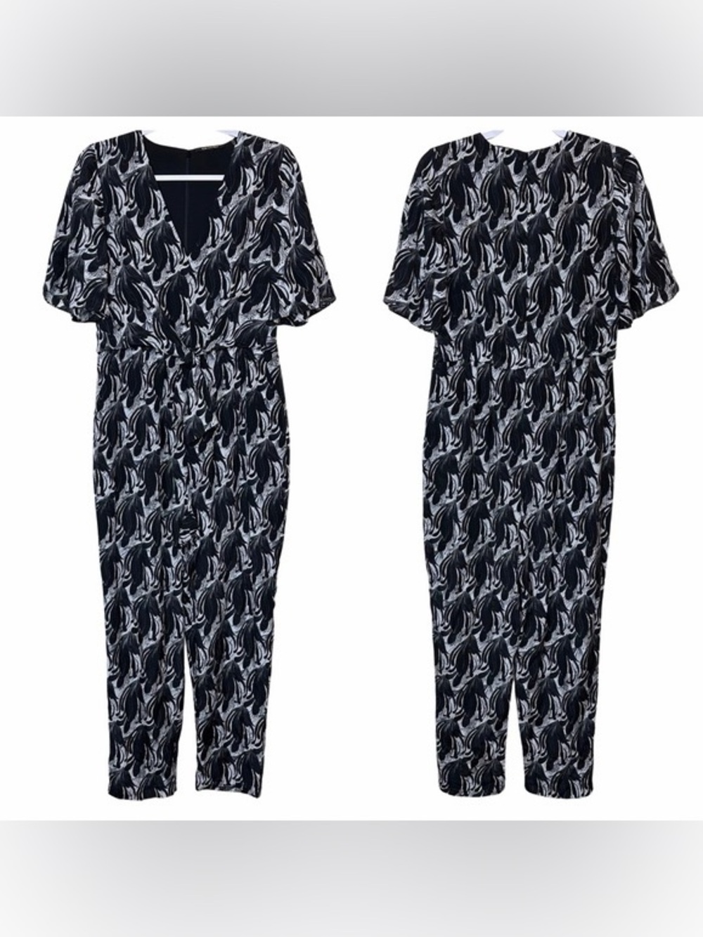 Kobi Halperin Silk Black White Printed Short Sleeve Straight
Crop Leg Jumpsuit M